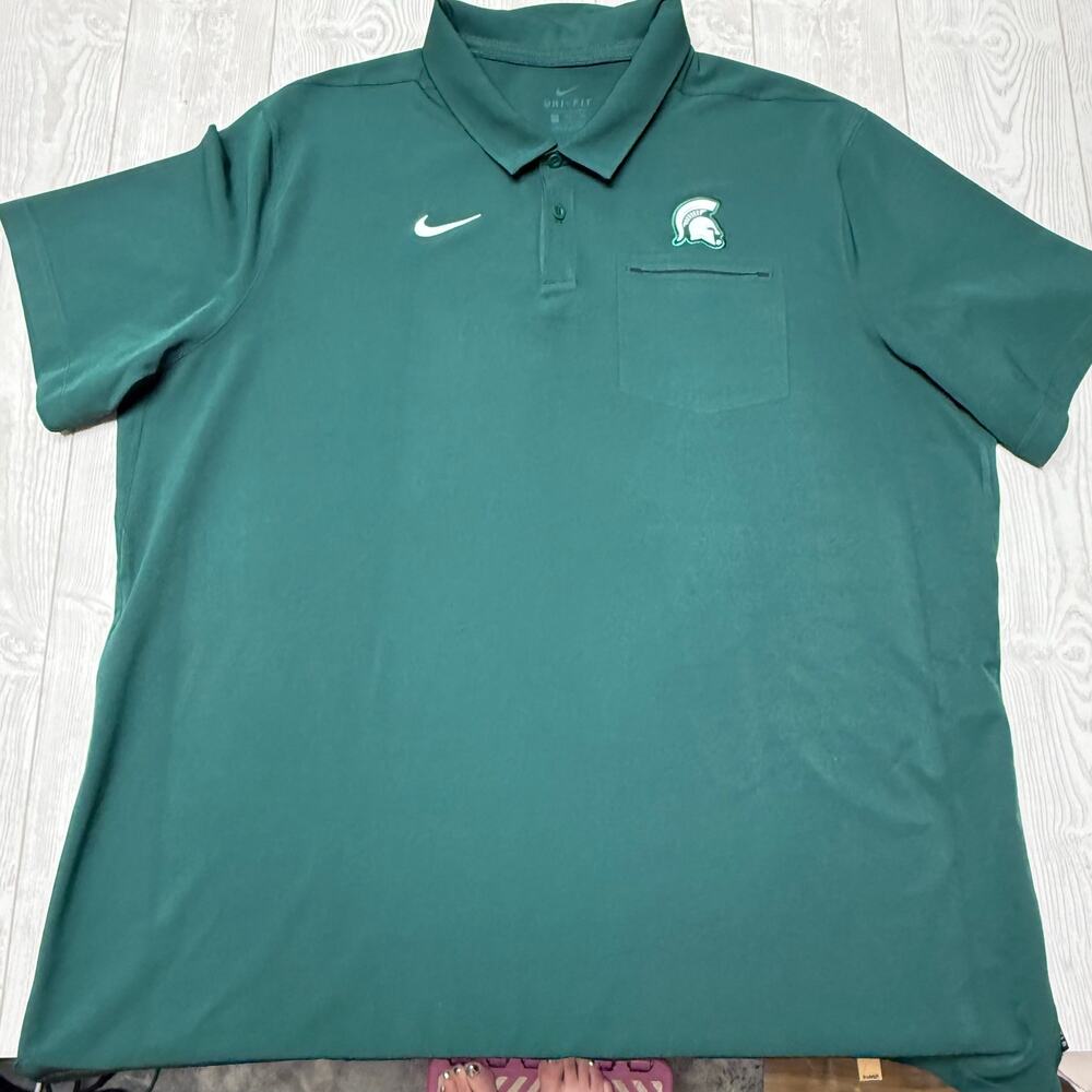 Nike Michigan State Spartans Polo Men’s XXL Green Dri-FIT On Field NCAA MSU